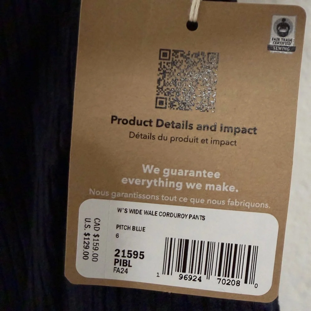 Patagonia Wide Wale Corduroy Pants Women’s Size 6 Pitch Blue Organic Cotton NWT - Picture 5 of 14